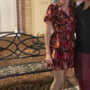 Red and gold velvet accents adelyn Rae dress worn one time